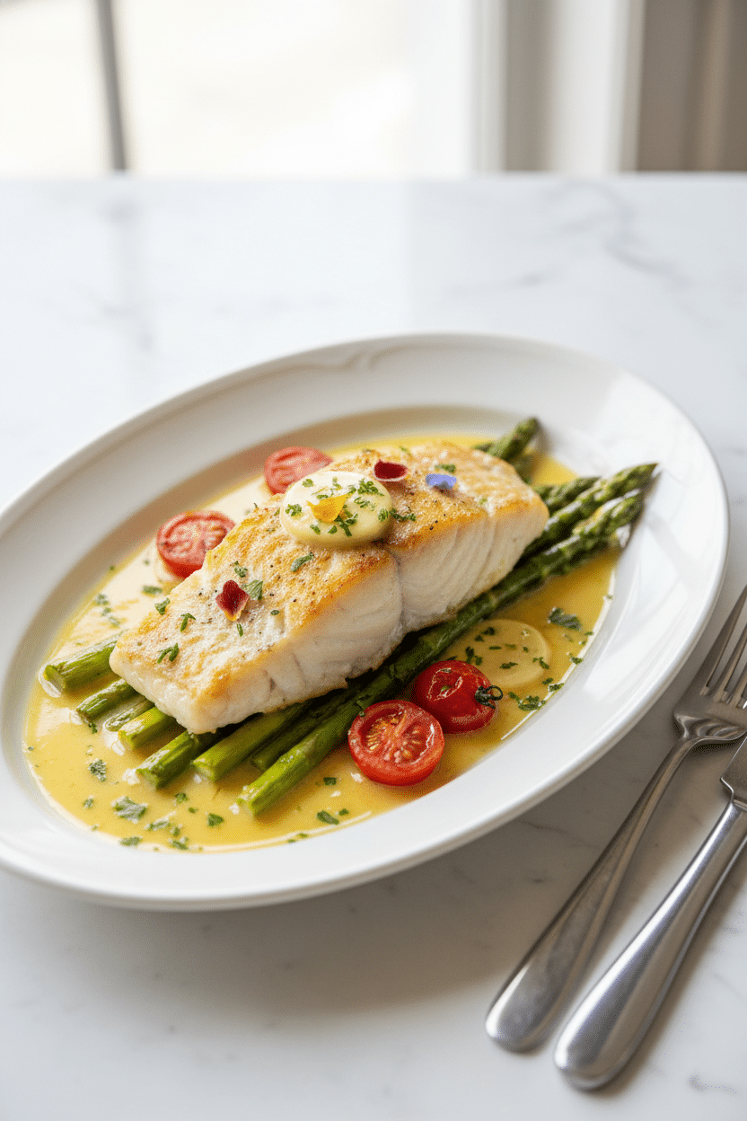 Baked Cod with Butter Sauce serving photo