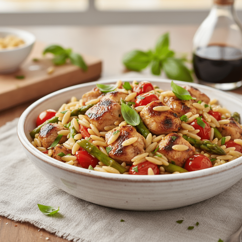 Balsamic Chicken and Veggie Orzo Recipe (One-Pan)