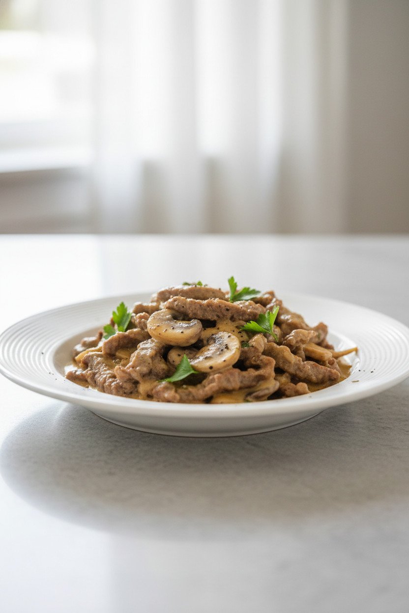 Beef Stroganoff serving photo