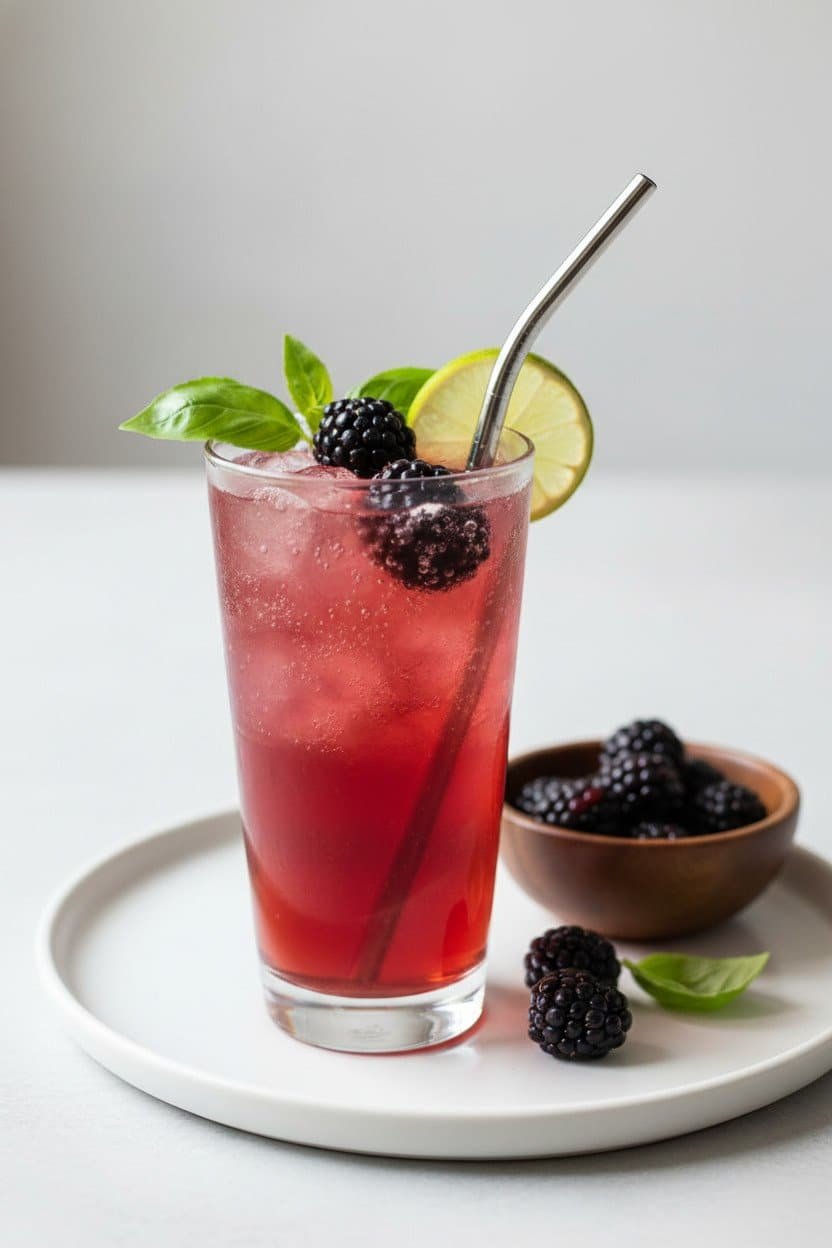 Blackberry Basil Sparkling Mocktail serving photo