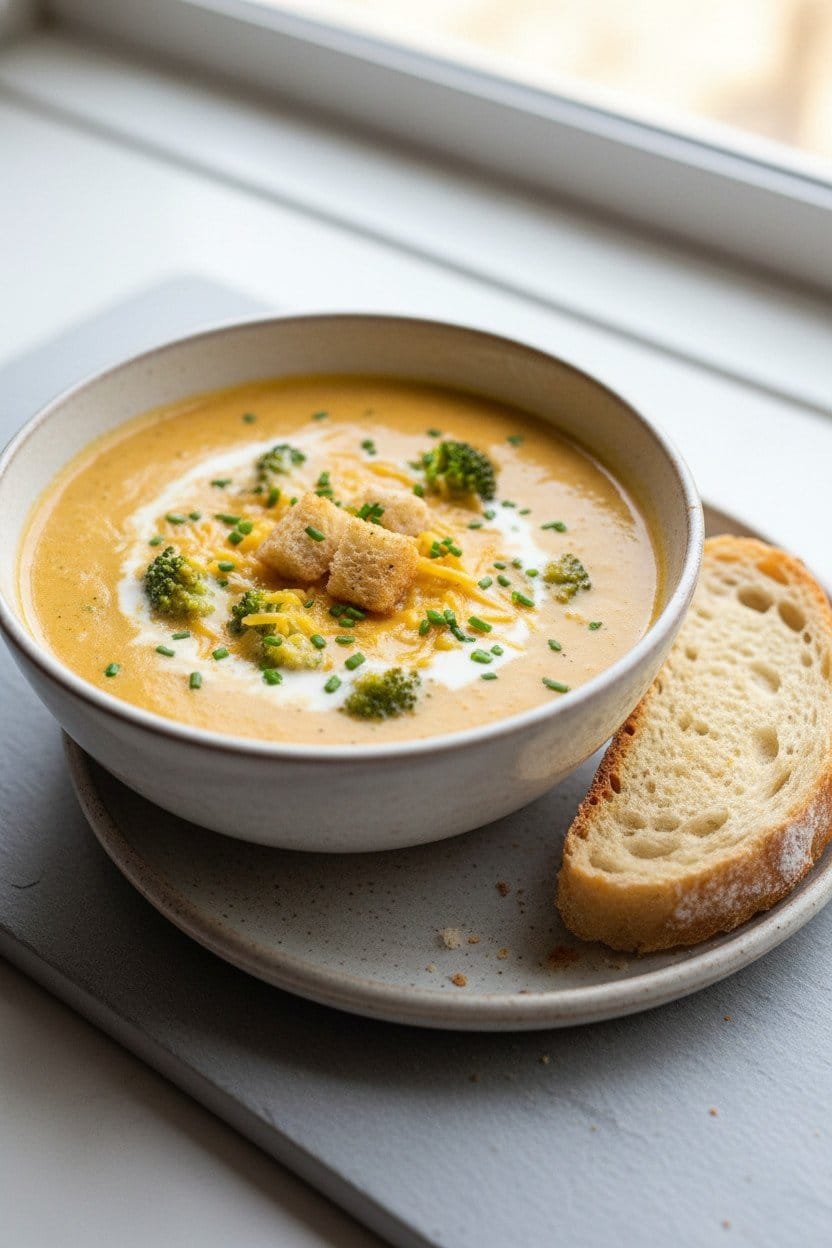 Broccoli Cheddar Soup serving photo