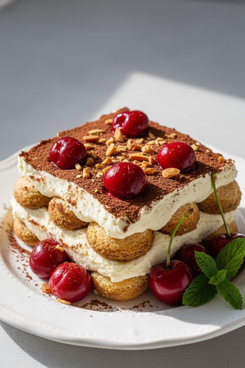 Cherry Amaretto Tiramisu (No Alcohol) serving photo