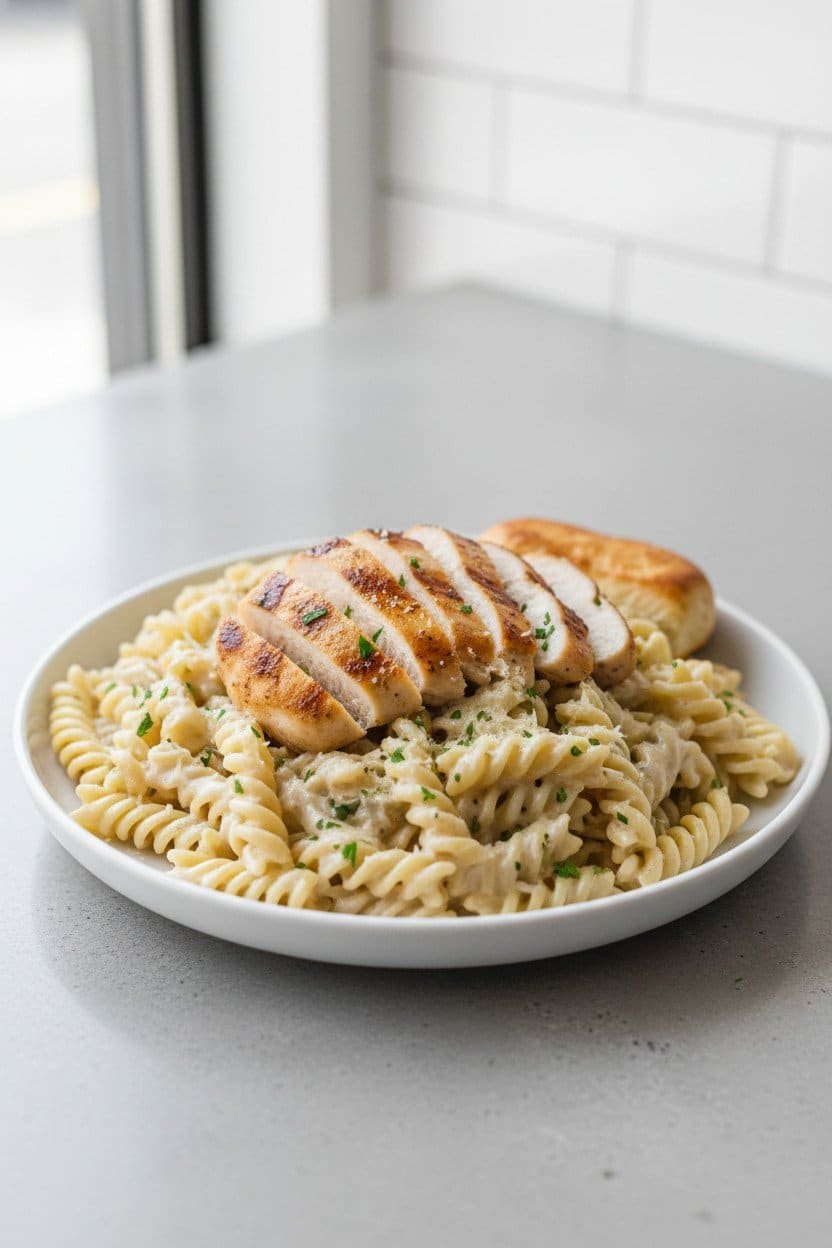 Chicken Alfredo serving photo