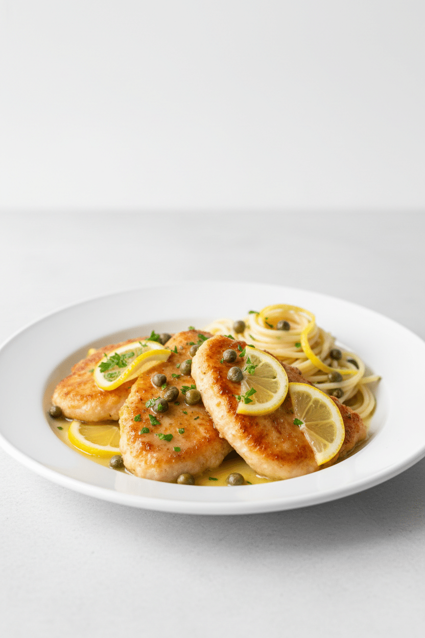 Chicken Piccata with Lemon and Capers serving photo