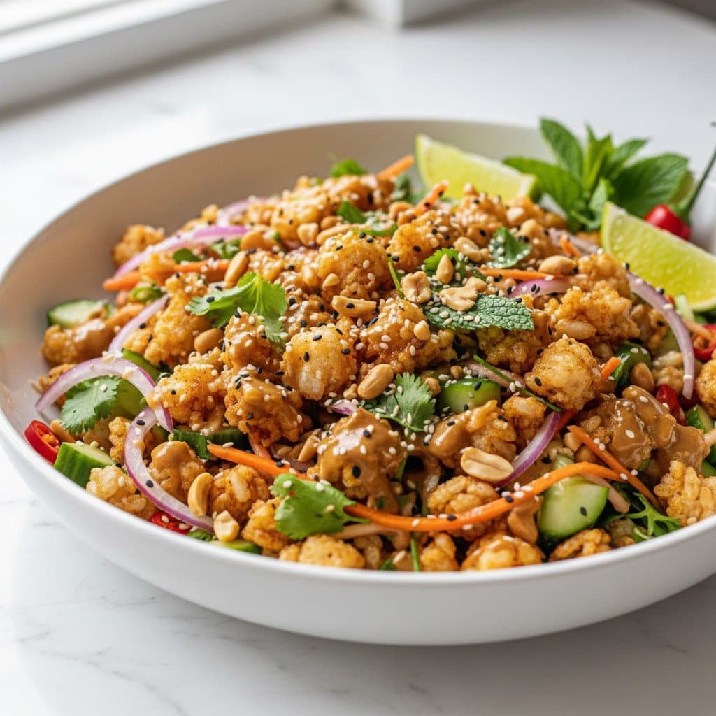 Crispy Rice Salad Recipe with Peanut Sesame Dressing