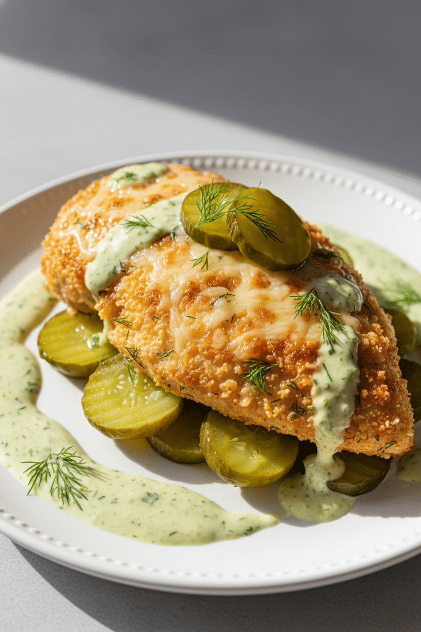 Dill Pickle Parmesan Chicken serving photo