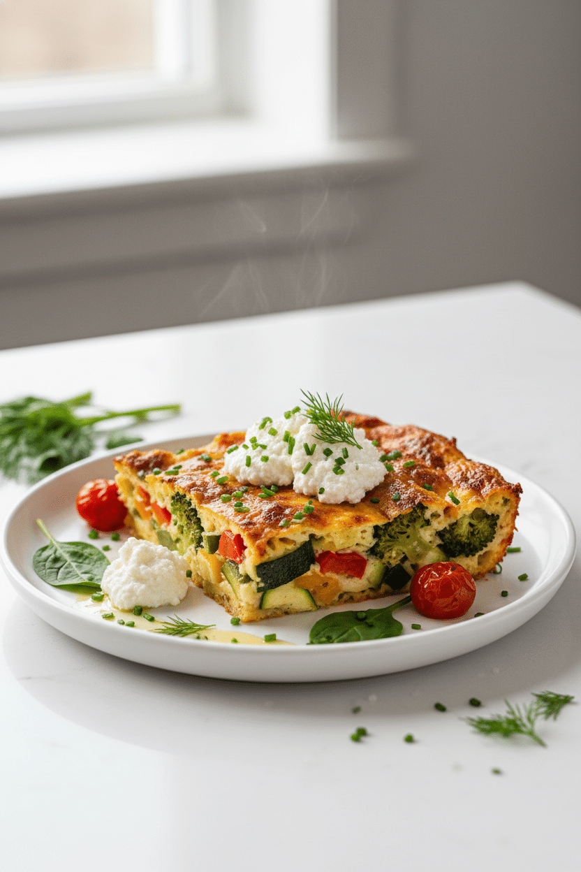 High-Protein Veggie Bake with Cottage Cheese serving photo