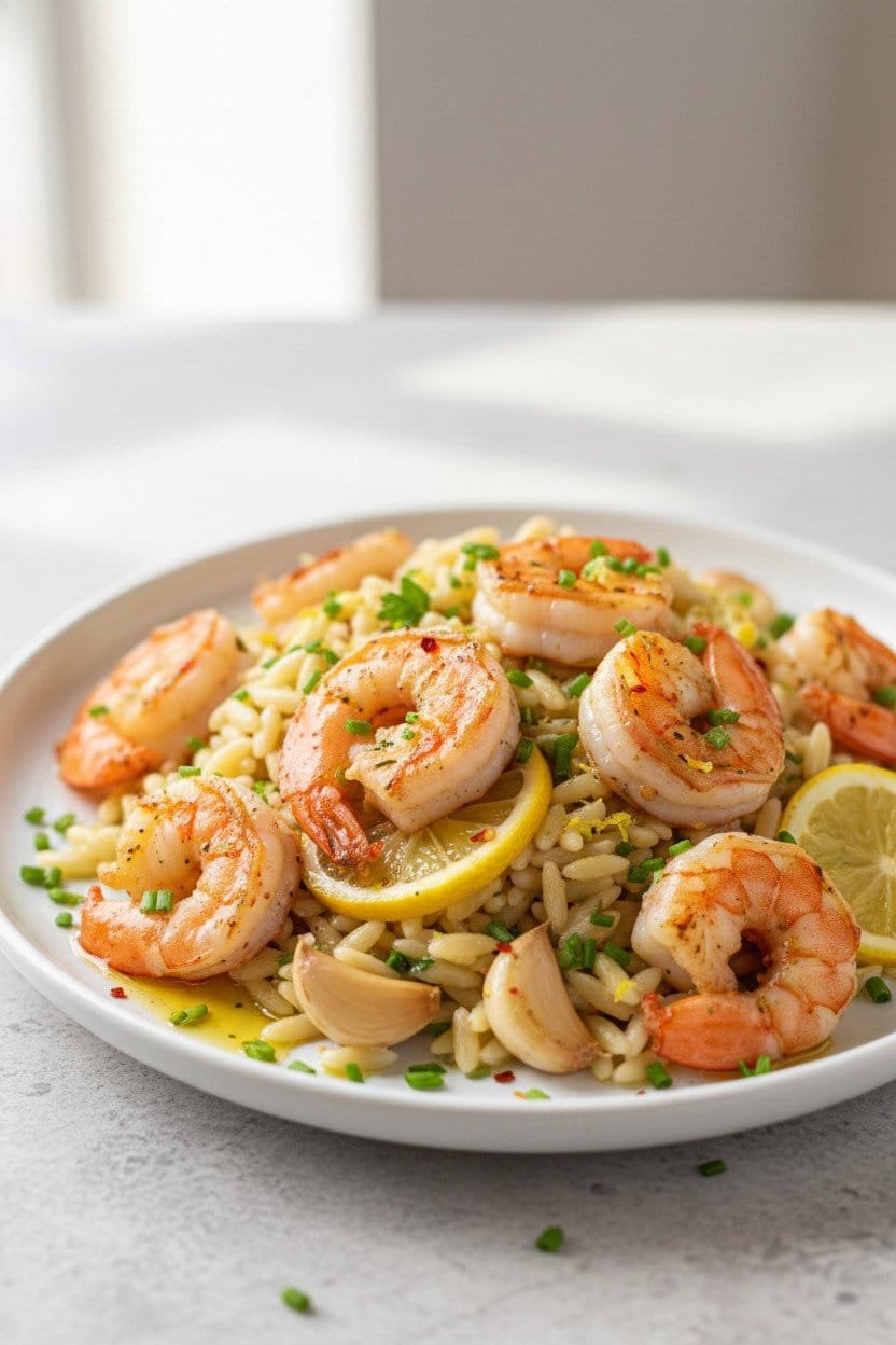 Lemon Garlic Shrimp Orzo serving photo