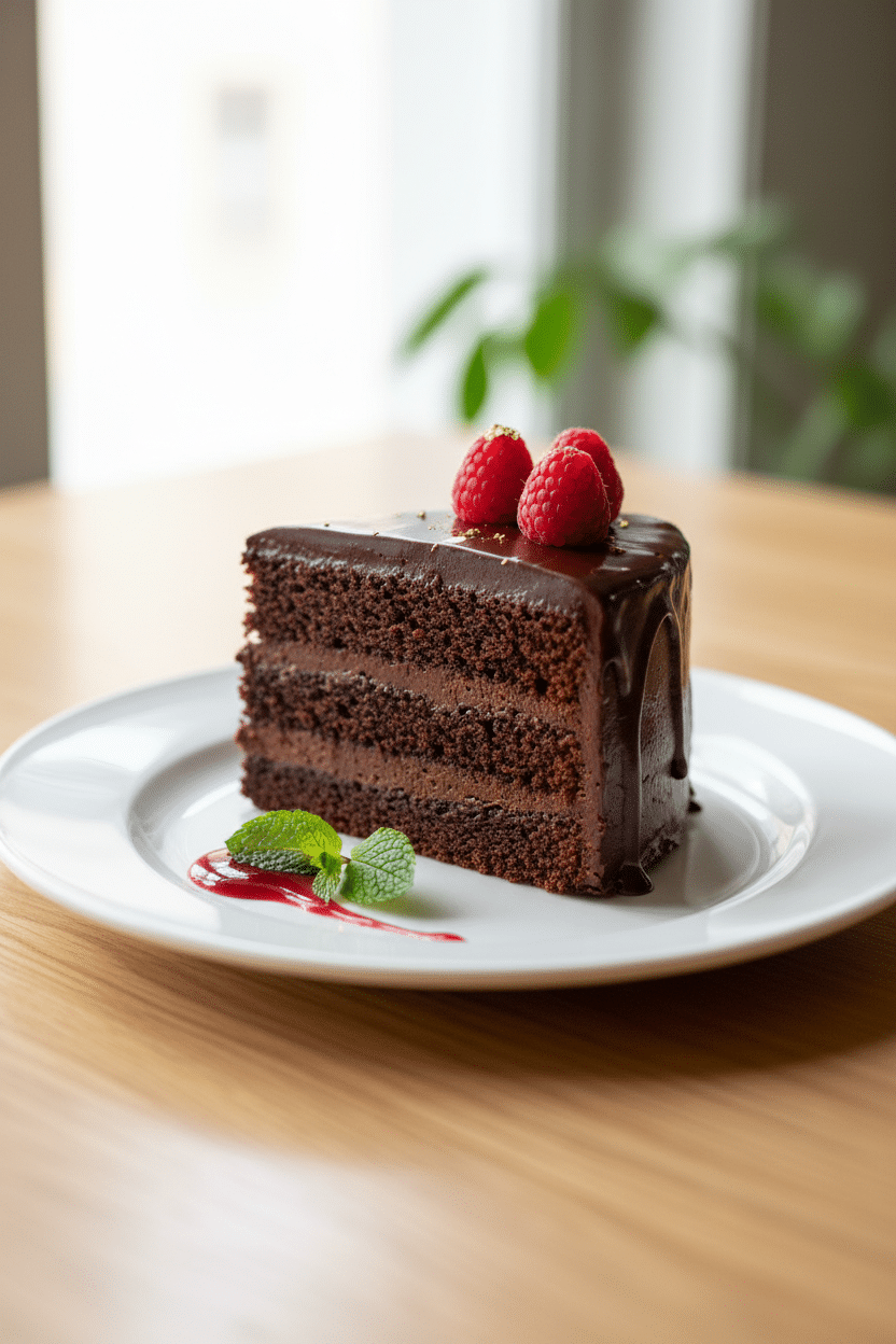 Rich Chocolate Ganache Cake serving photo