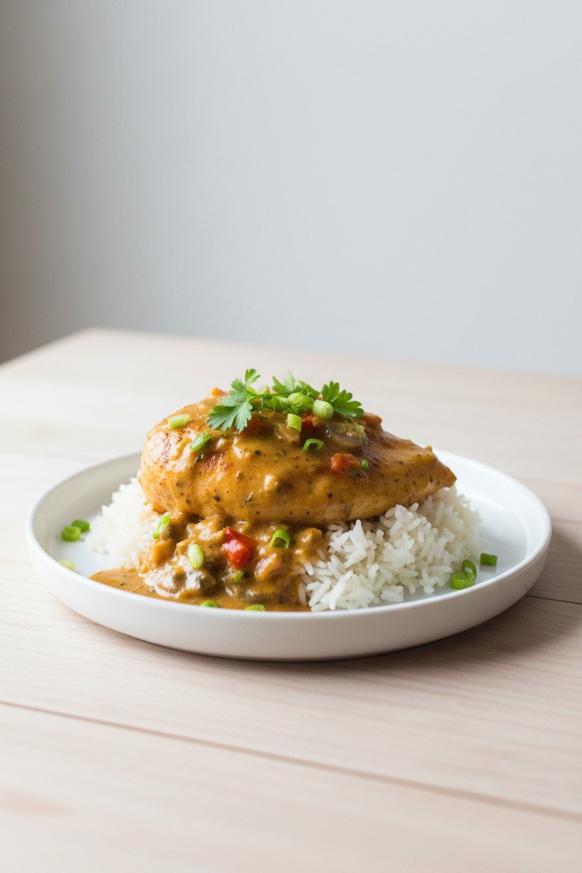 Smothered Chicken and Rice serving photo