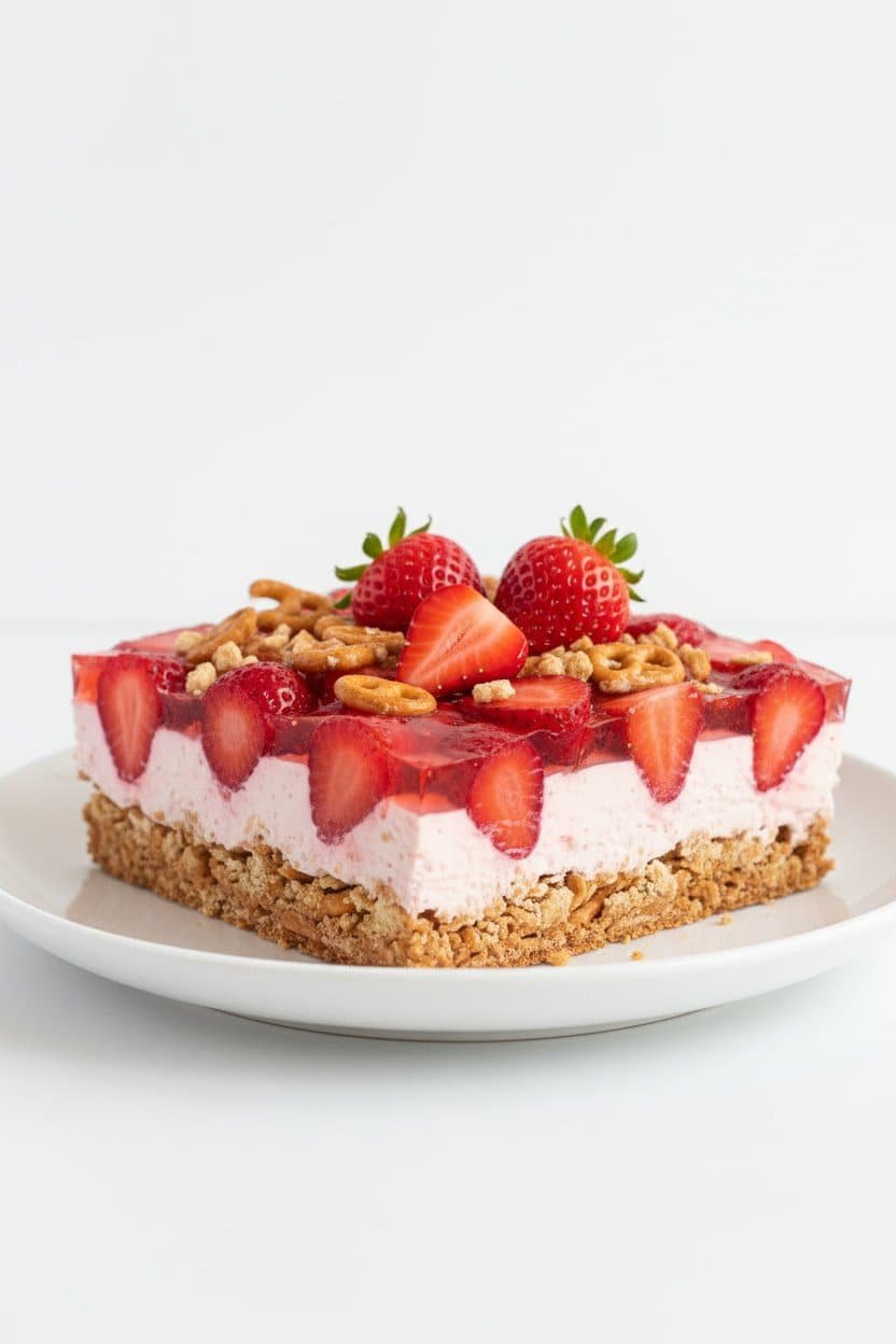 Strawberry Pretzel Salad serving photo