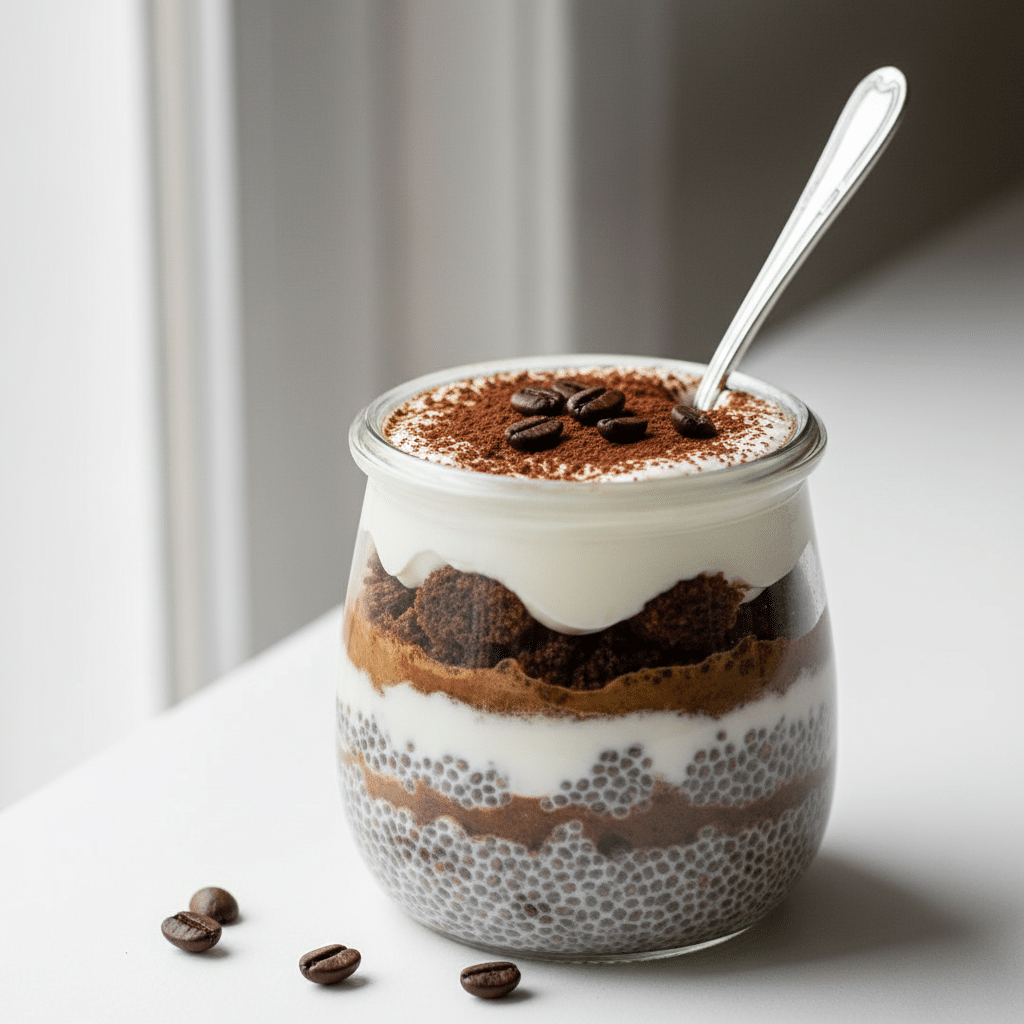 Tiramisu Chia Pudding with Greek Yogurt (No Alcohol)