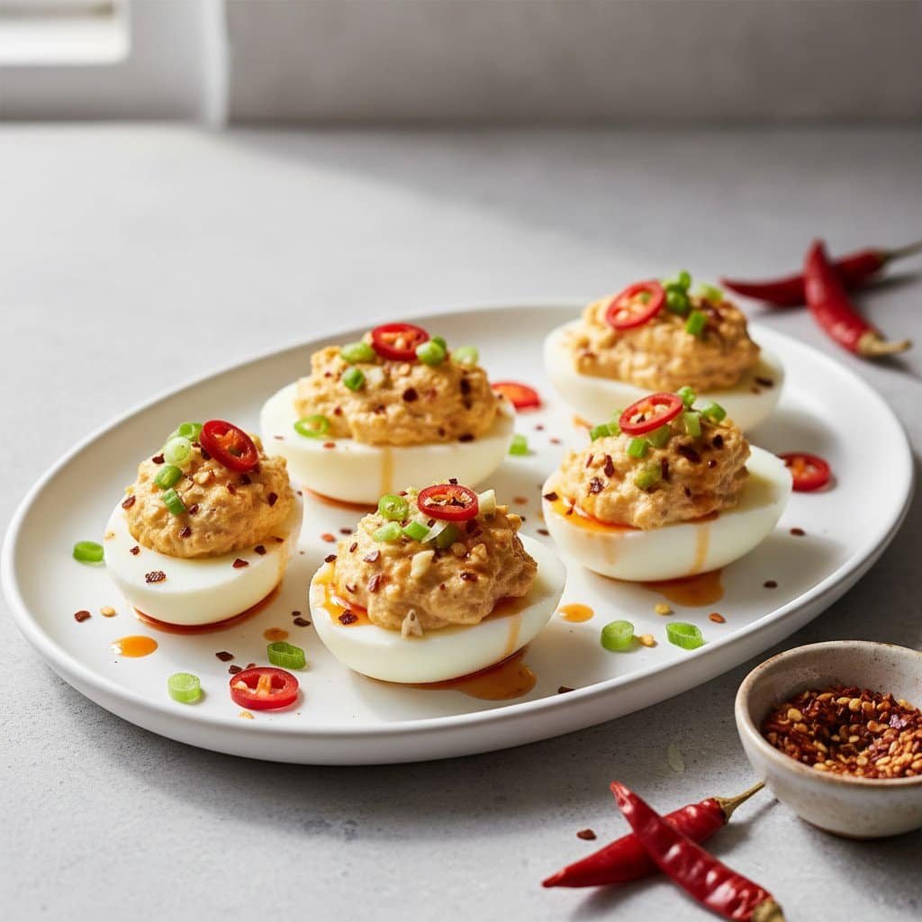 Spicy Chili Garlic Deviled Eggs