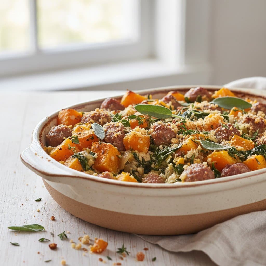 Cozy Butternut Squash & Sausage Casserole